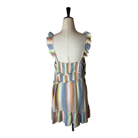 Saylor Dress Women XL Multicolor Striped V Neck Smocked Ruffle Trim Alma Mini - Picture 5 of 12